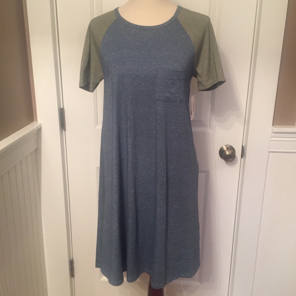 NEW LULAROE LLR DRESS CARLY BLUE GREEN COLOR BLOCK SHORT SLEEVE NWT Size XS